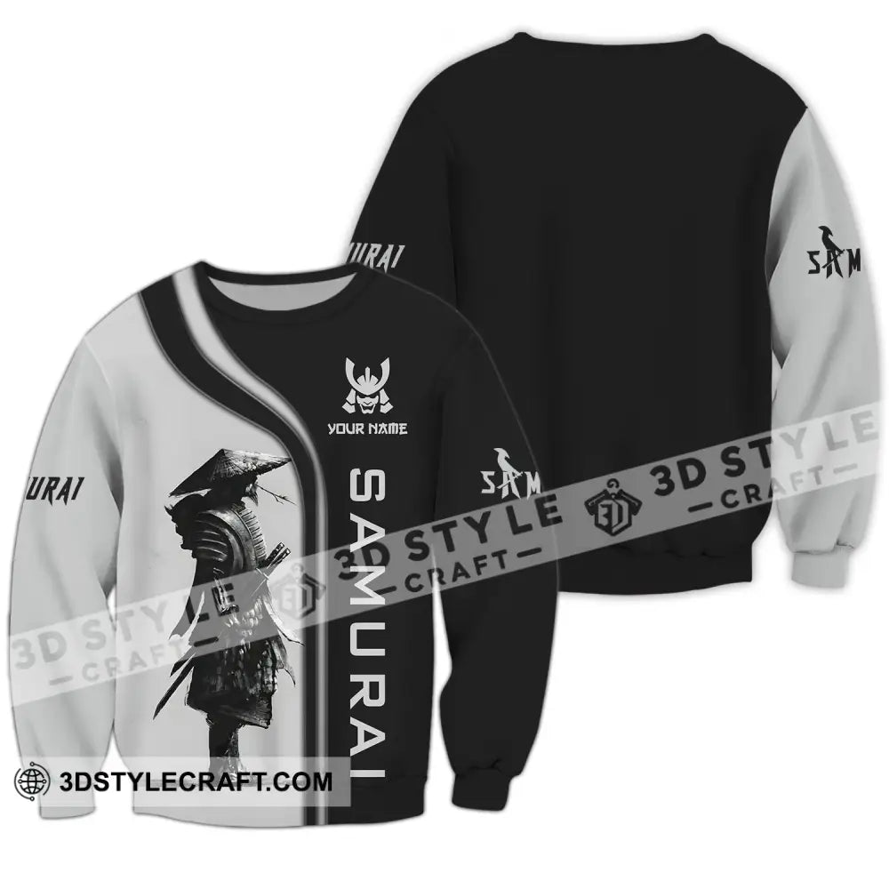 Unisex Shirt - Custom Name Black And Grey Samurai Long Sleeve / S T-Shirt