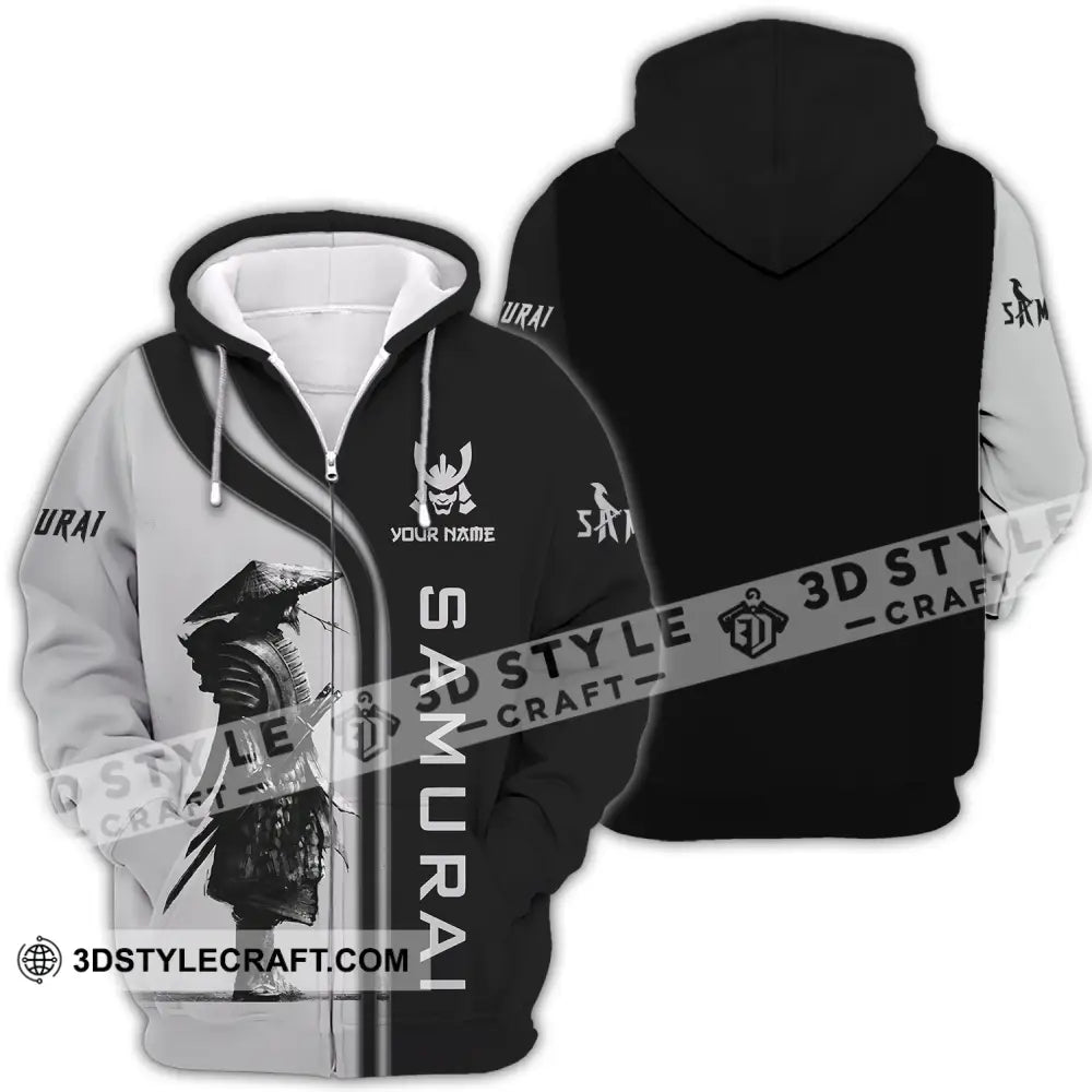 Unisex Shirt - Custom Name Black And Grey Samurai Zipper Hoodie / S T-Shirt