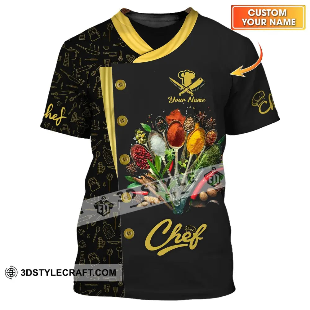 Unisex Shirt - Custom Name Black And Yellow 3D For Chef T-Shirt