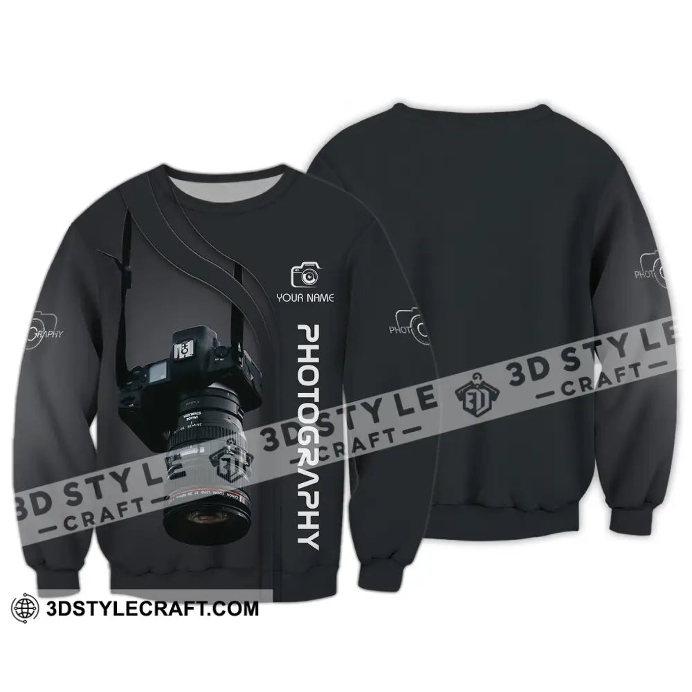 Unisex Shirt - Custom Name Black Camera Photographer Long Sleeve / S T-Shirt