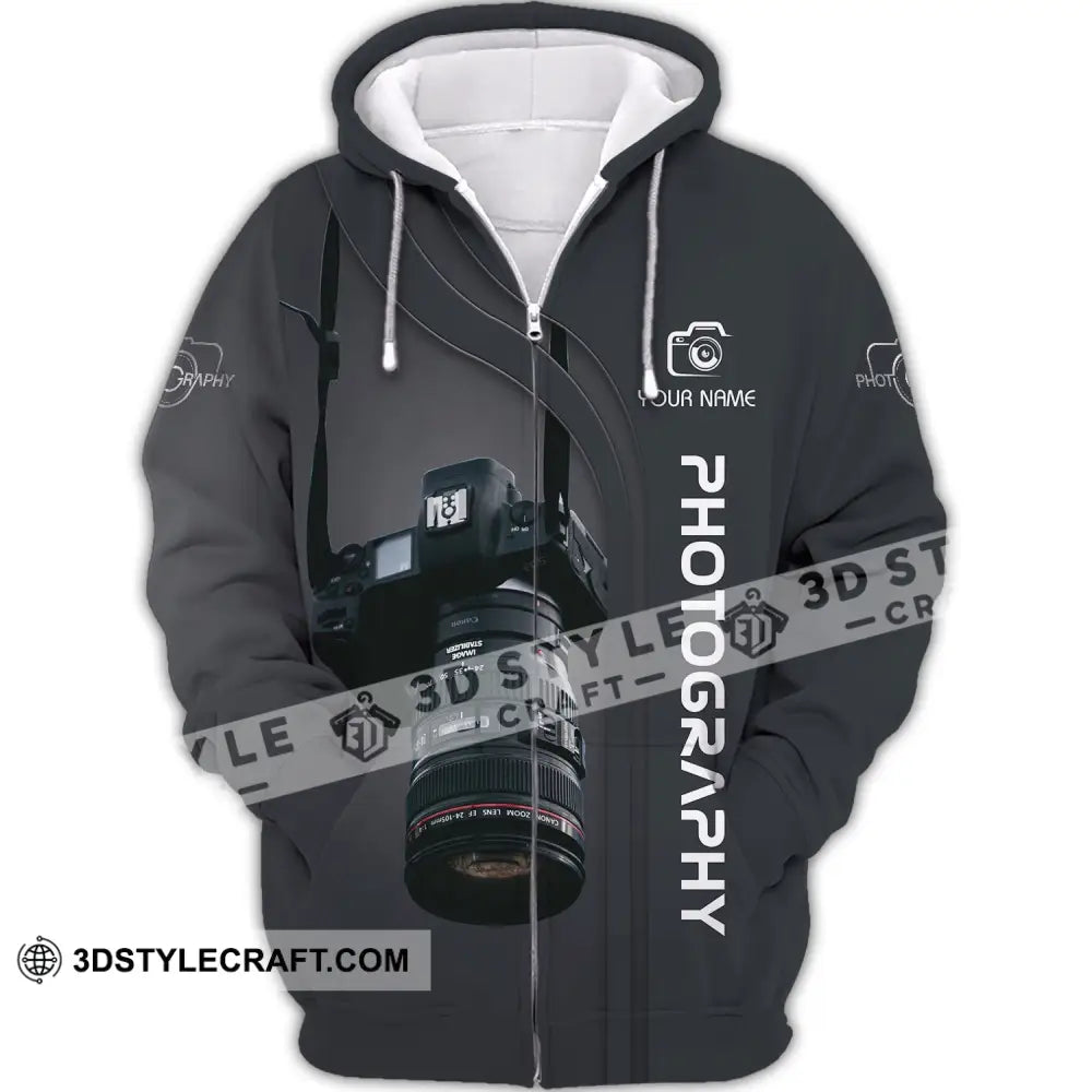 Unisex Shirt - Custom Name Black Camera Photographer Zipper Hoodie / S T-Shirt