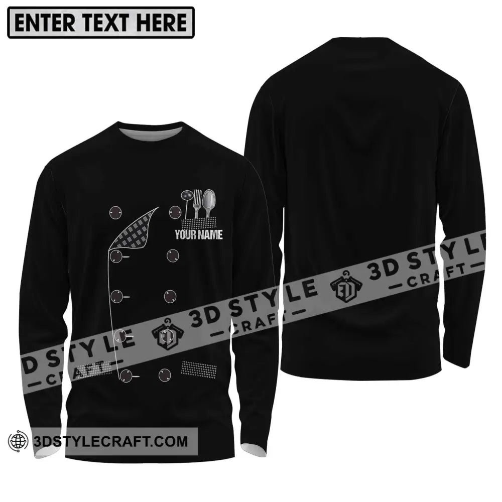 Unisex Shirt - Custom Name Black Chef Long Sleeve / S T-Shirt