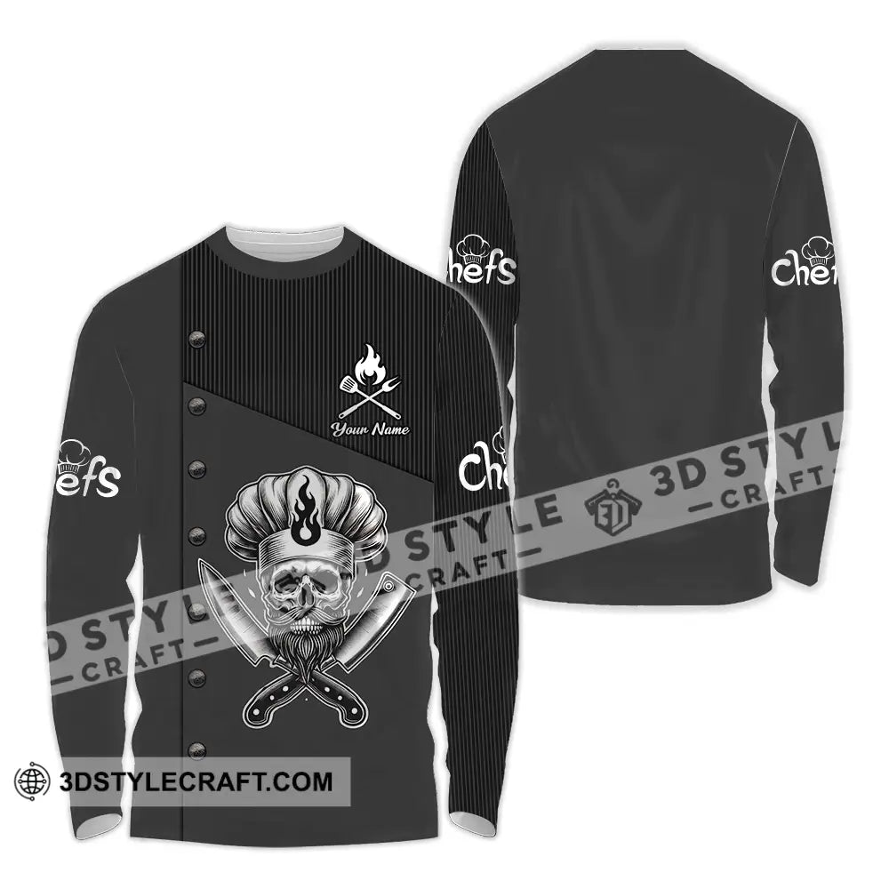 Unisex Shirt - Custom Name Black Chef Long Sleeve / S T-Shirt