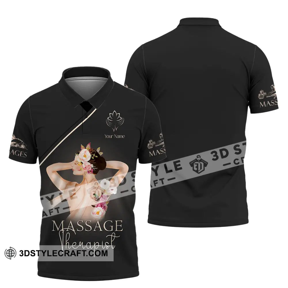 Unisex Shirt - Custom Name Black Massage Therapist Polo / S T-Shirt