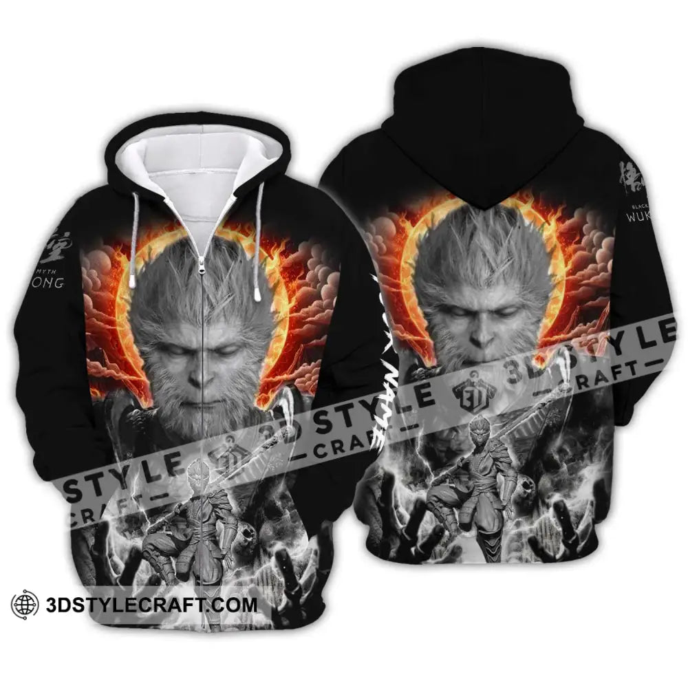 Unisex Shirt - Custom Name Black Myth Wukong Focus Zipper Hoodie / S T-Shirt