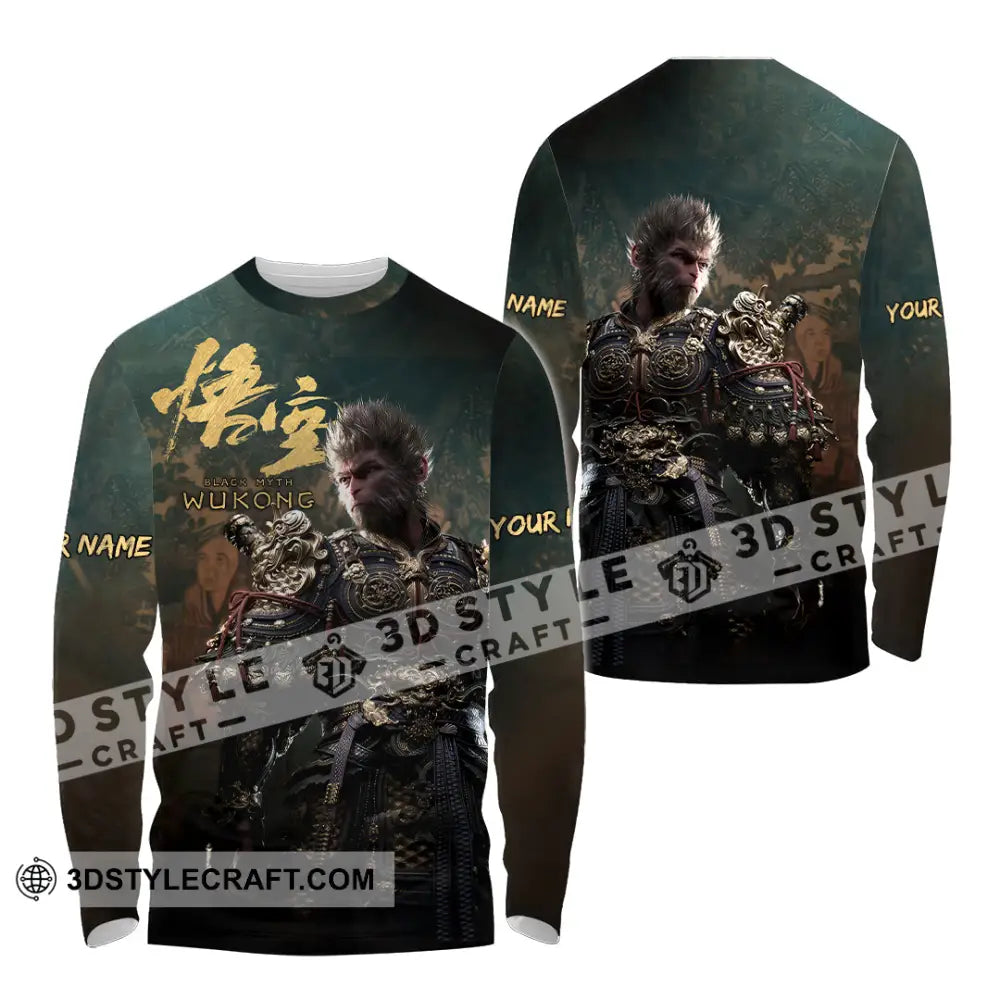 Unisex Shirt - Custom Name Black Myth Wukong General Long Sleeve / S T-Shirt