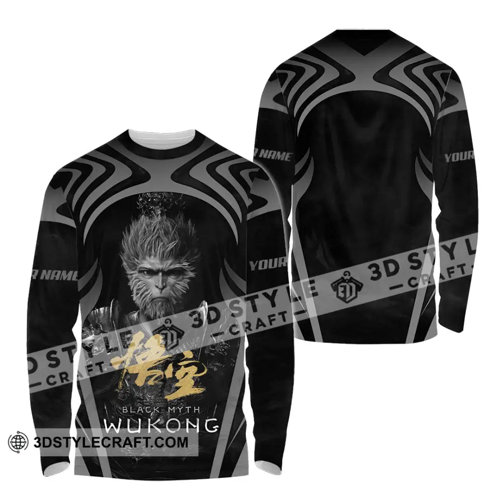 Unisex Shirt - Custom Name Black Myth Wukong Gold Text General Long Sleeve / S T-Shirt