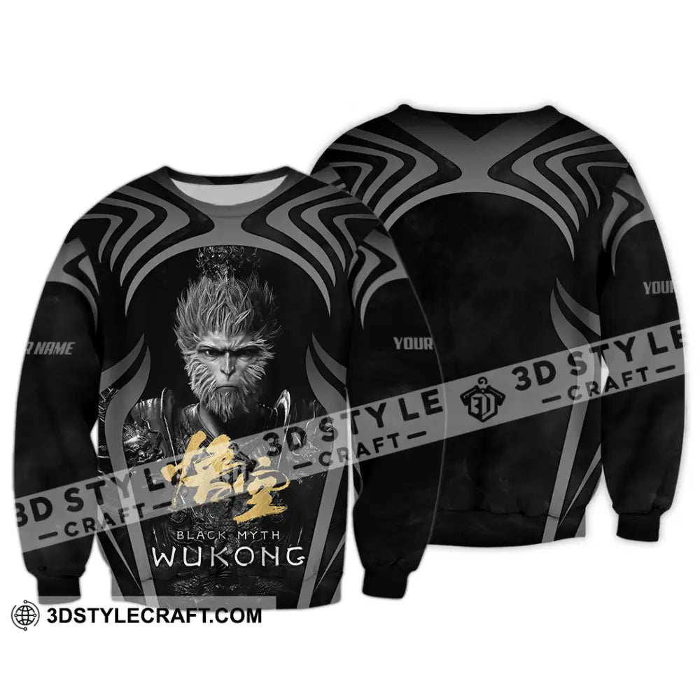 Unisex Shirt - Custom Name Black Myth Wukong Gold Text General Long Sleeve / S T-Shirt