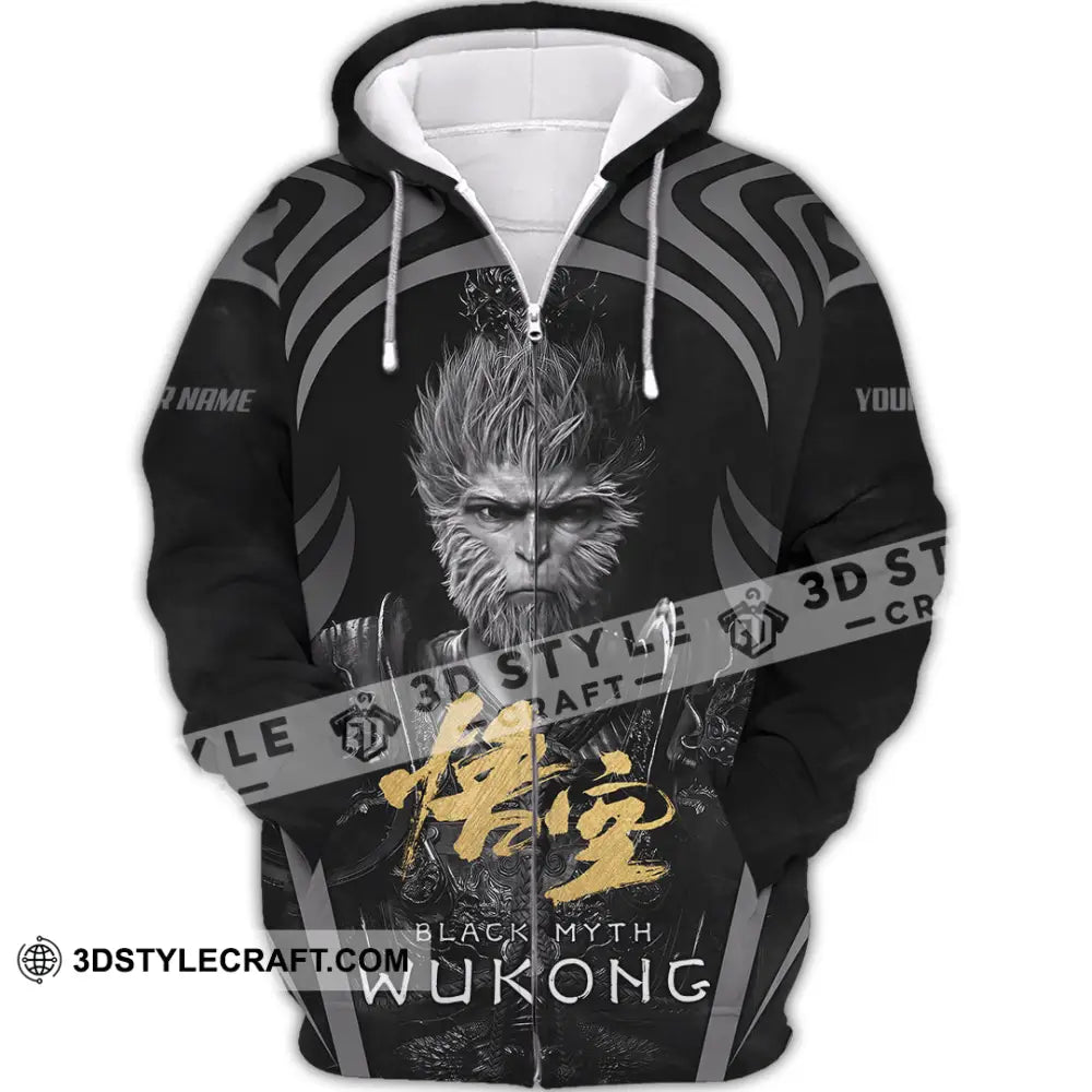 Unisex Shirt - Custom Name Black Myth Wukong Gold Text General Zipper Hoodie / S T-Shirt