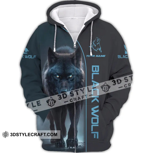 Unisex Shirt - Custom Name Black Wolf Zipper Hoodie / S T-Shirt