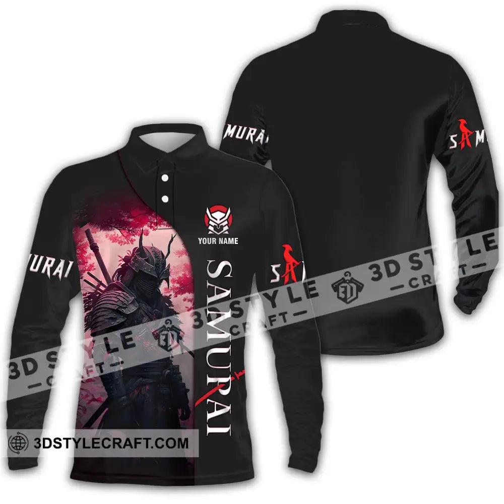 Unisex Shirt - Custom Name Blood Samurai Long Sleeve Polo / S T-Shirt