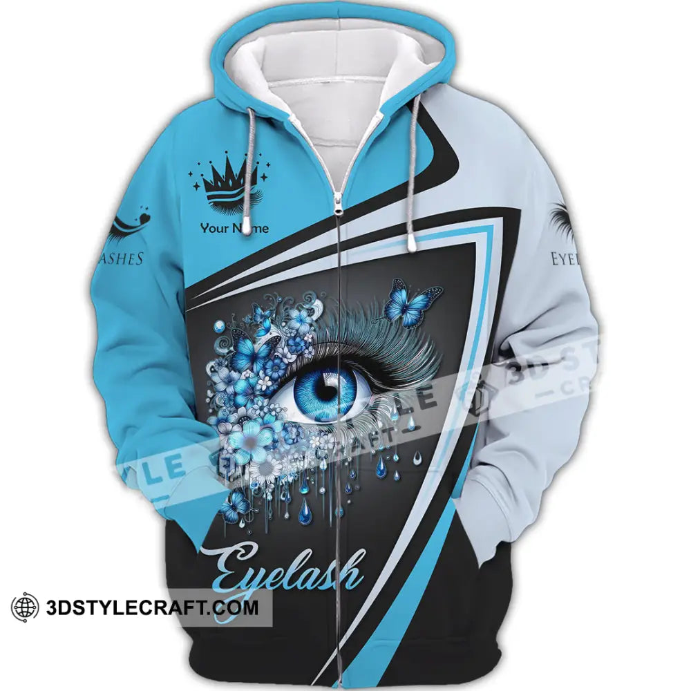 Unisex Shirt - Custom Name Blue Eyelash Zipper Hoodie / S T-Shirt