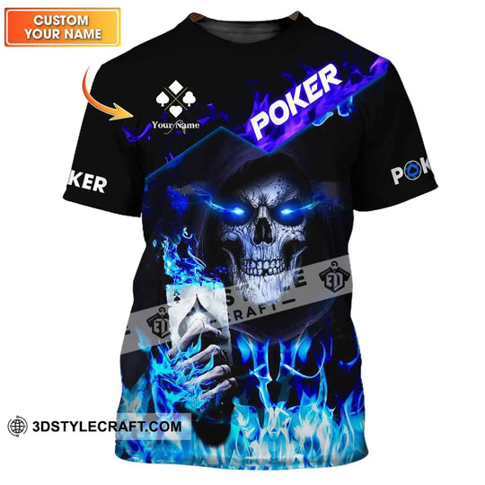 Unisex Shirt - Custom Name Shirt - Blue Light Skullcap Poker Shirt style option 1