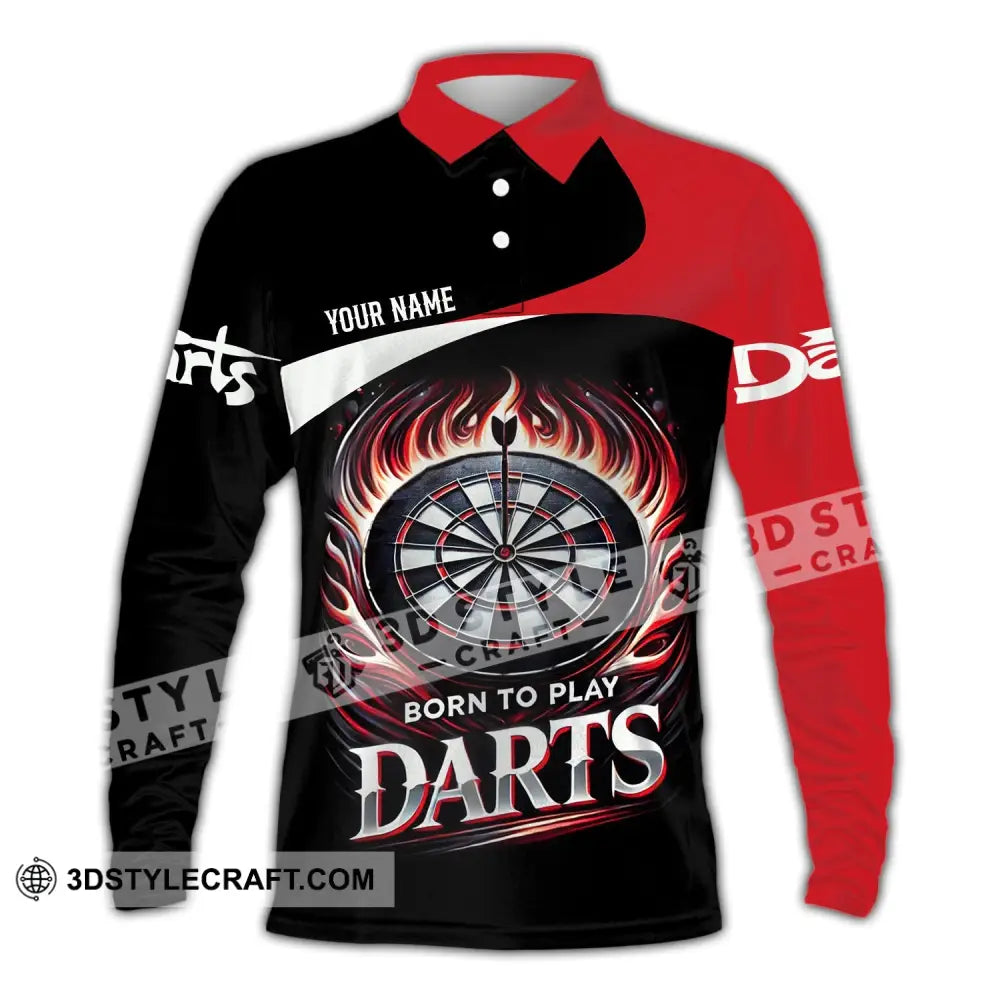 Unisex Shirt - Custom Name Born To Play Dart Long Sleeve Polo / S T-Shirt