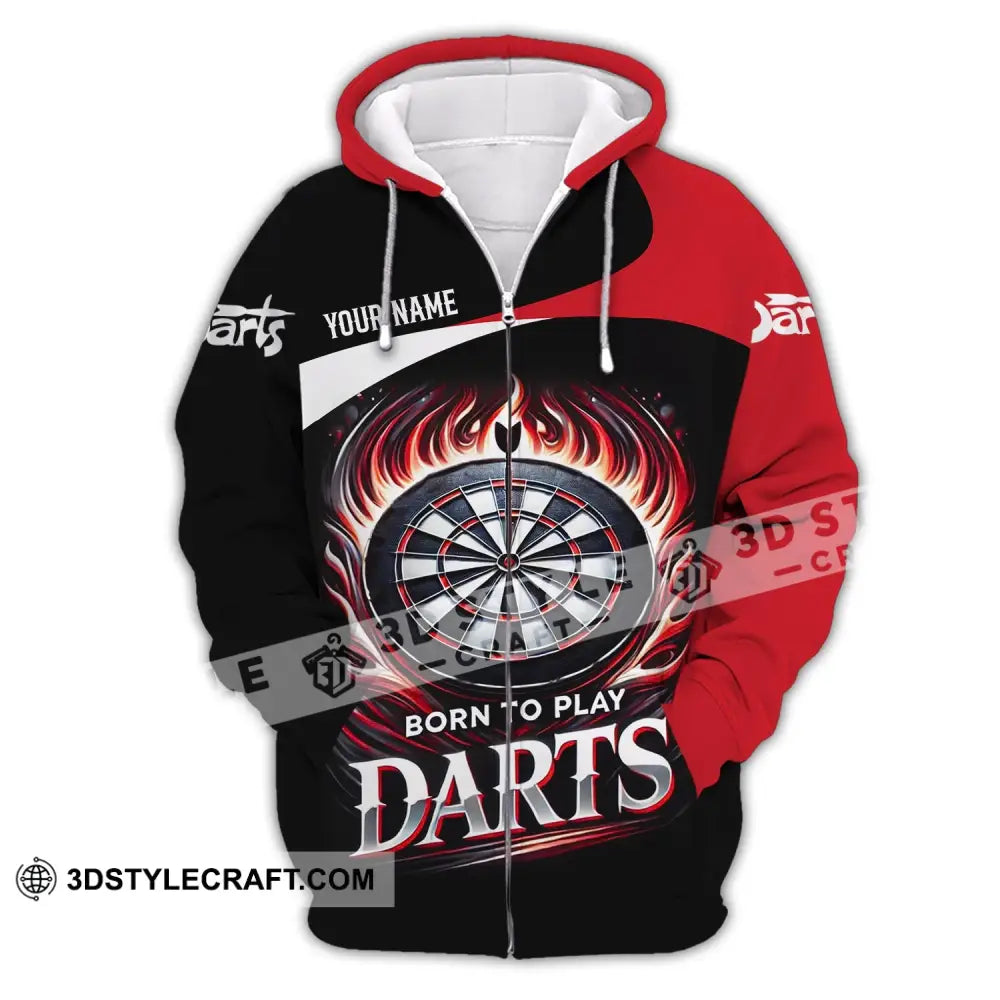 Unisex Shirt - Custom Name Born To Play Dart Zipper Hoodie / S T-Shirt