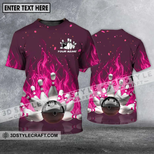 Unisex Shirt - Custom Name Bowling Ball Hot Pink Fire T-Shirt