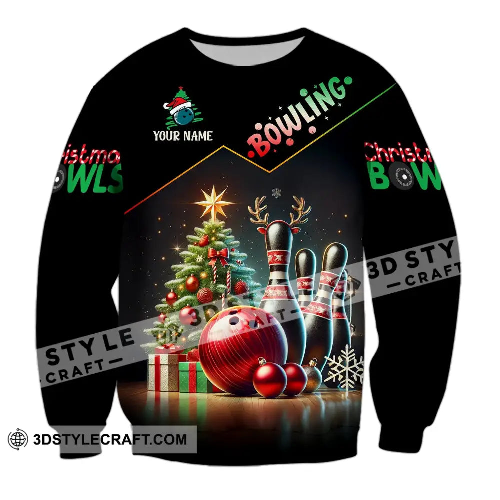 Unisex Shirt Custom Name Bowling Christmas Love Gift Long Sleeve / S T-Shirt