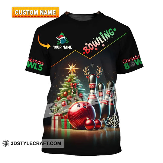 Unisex Shirt, Custom Name Bowling Christmas Shirt, Bowling Love Shirt, Christmas Gift style option 1