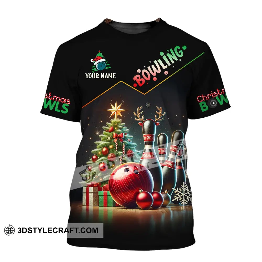 Unisex Shirt Custom Name Bowling Christmas Love Gift T-Shirt / S T-Shirt