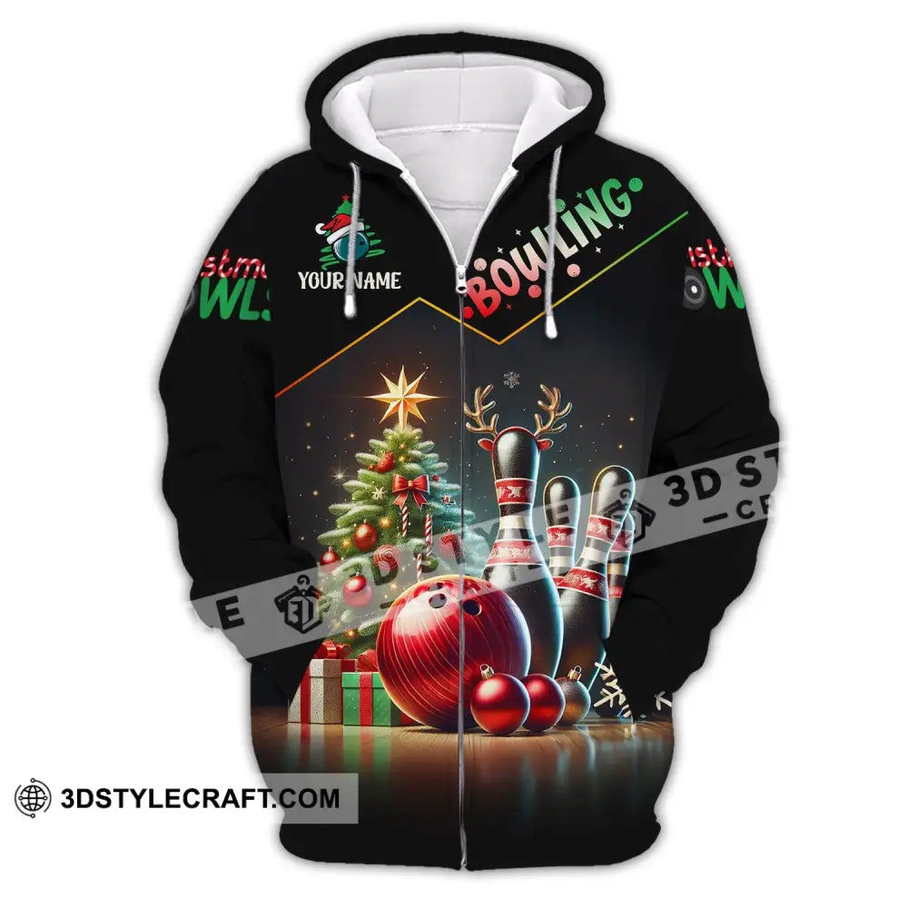 Unisex Shirt Custom Name Bowling Christmas Love Gift Zipper Hoodie / S T-Shirt