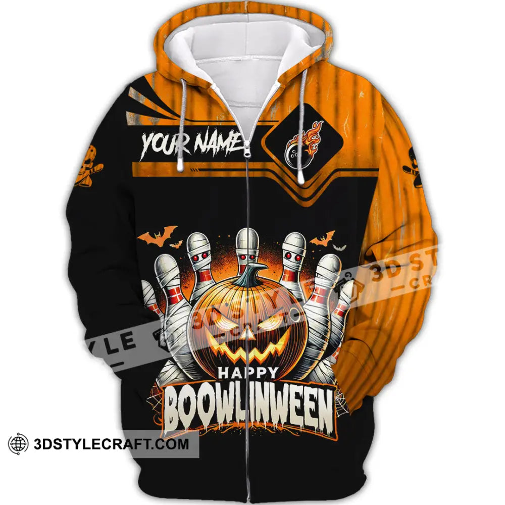 Unisex Shirt Custom Name Bowling Halloween Polo Long Sleeve Gift Zipper Hoodie / S T-Shirt