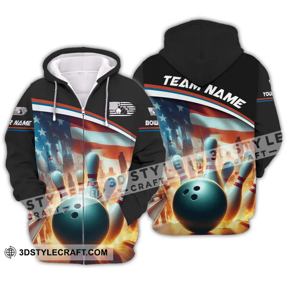 Unisex Shirt Custom Name Bowling Love Polo Long Sleeve Zipper Hoodie / S T-Shirt