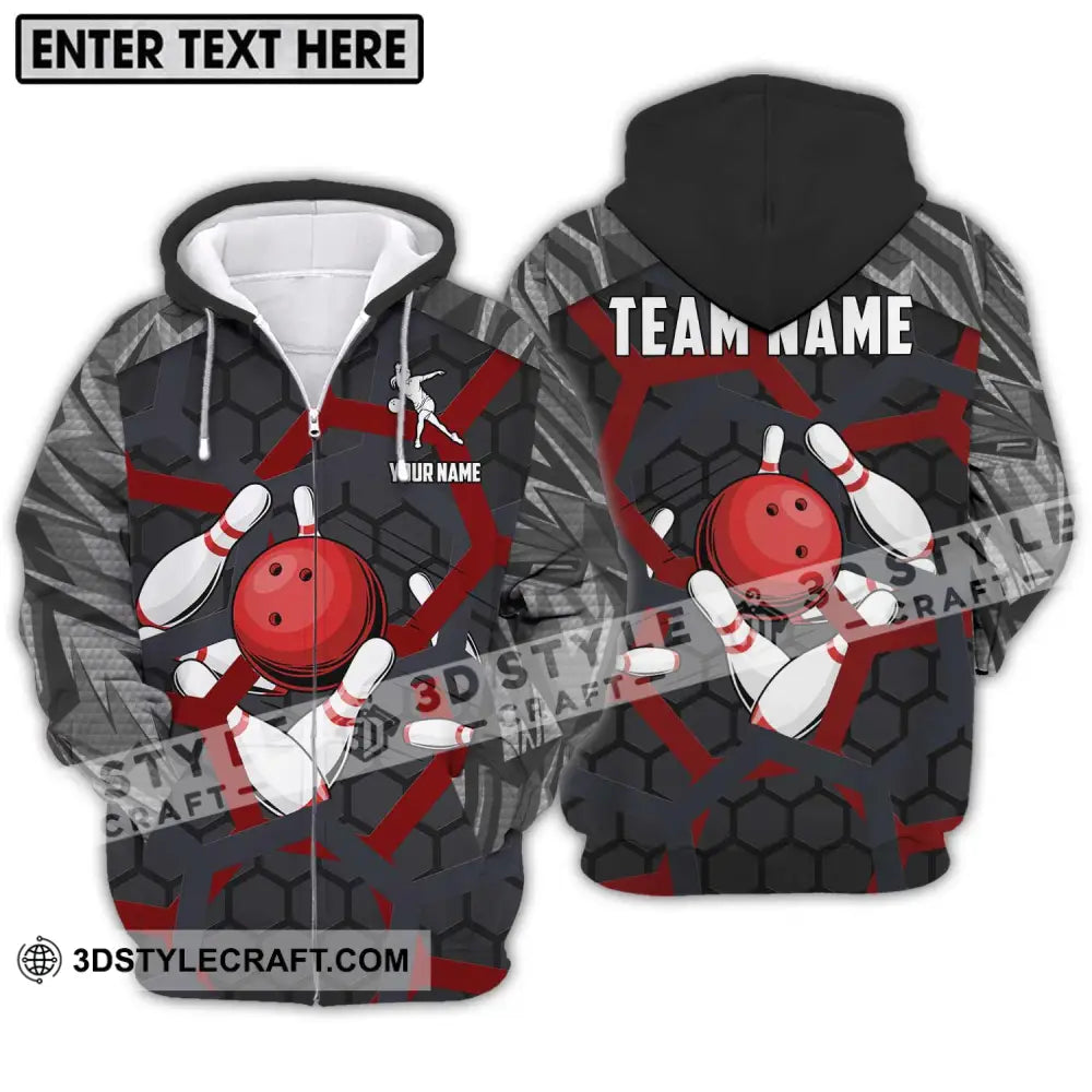 Unisex Shirt - Custom Name Bowling Lover Red Ball Zipper Hoodie / S T-Shirt