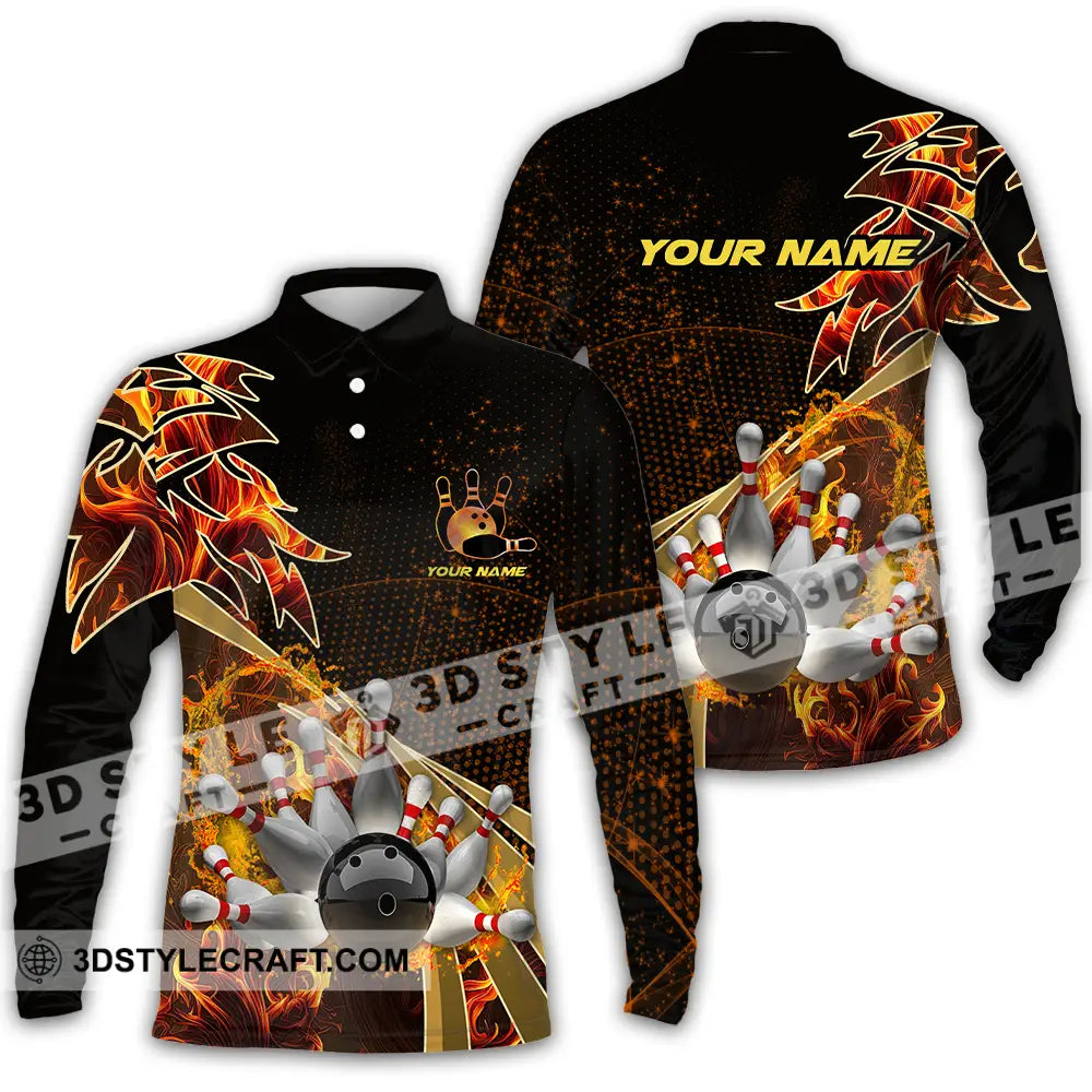 Unisex Shirt - Custom Name Bowling Player Long Sleeve Polo / S T-Shirt