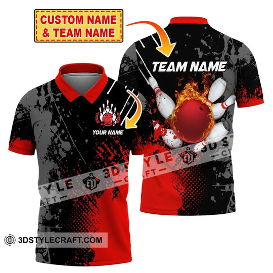 Unisex Shirt, Custom Name Bowling Polo Shirt, Bowling Fire T-Shirt, Bowling Hoodie Long Sleeve Shirt style option 2