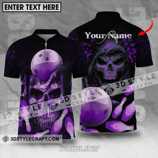 Unisex Shirt - Custom Name Bowling Purple Skull T-Shirt