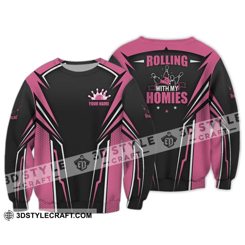 Unisex Shirt - Custom Name Bowling Rolling With My Homies Long Sleeve / S T-Shirt