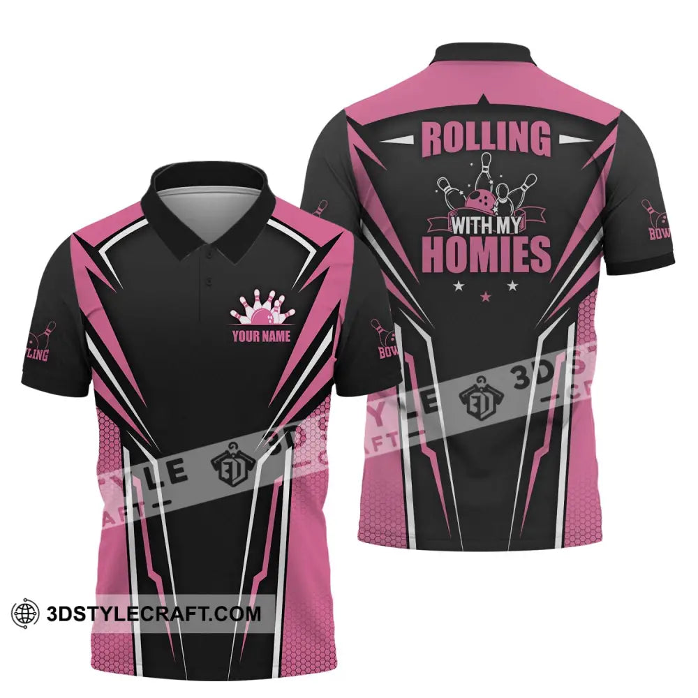 Unisex Shirt - Custom Name Bowling Rolling With My Homies Polo / S T-Shirt