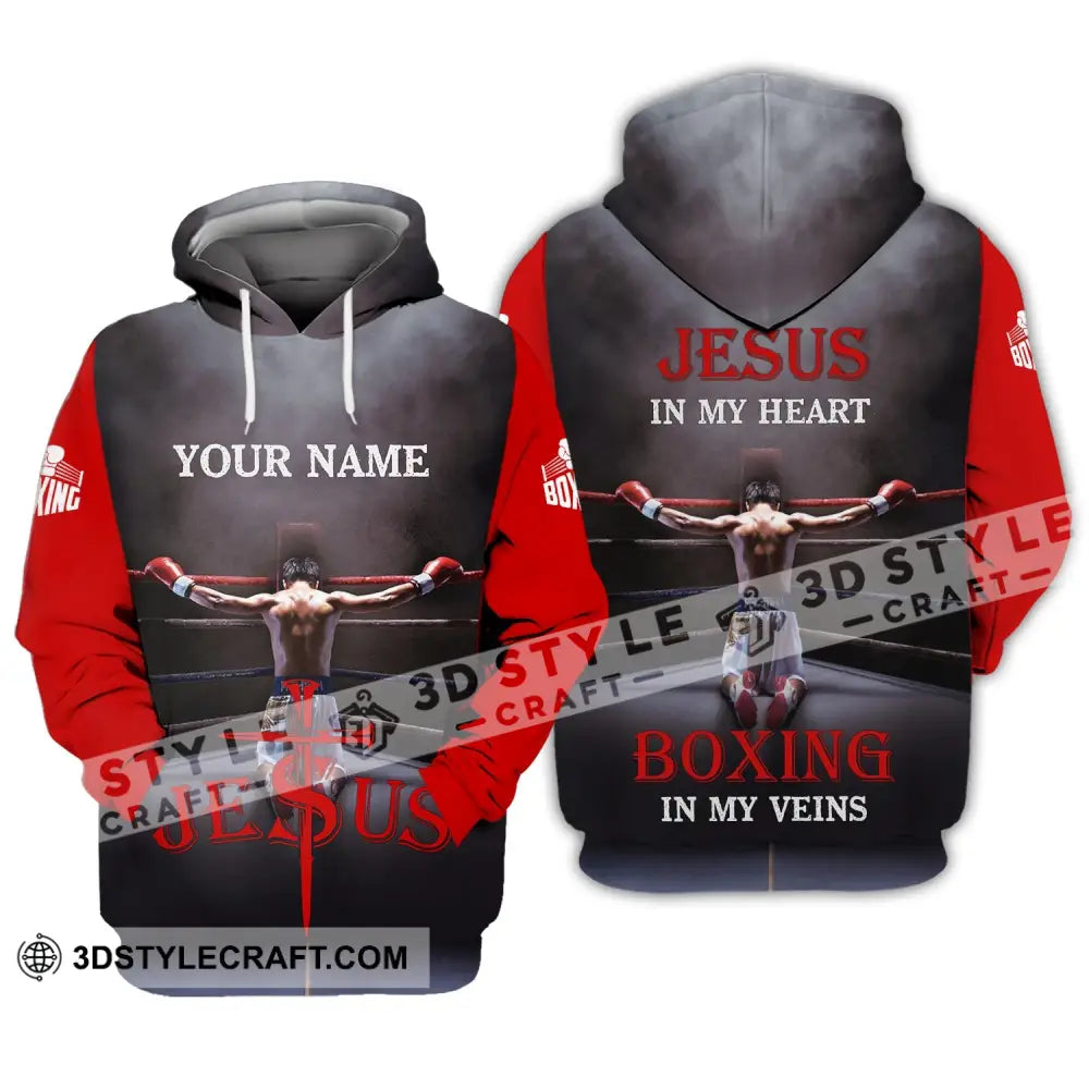 Unisex Shirt - Custom Name Boxing Gift For Lover Jeus In My Heart Veins Hoodie / S T-Shirt