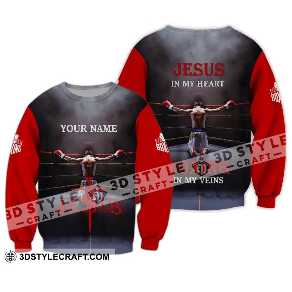 Unisex Shirt - Custom Name Boxing Gift For Lover Jeus In My Heart Veins Long Sleeve / S T-Shirt