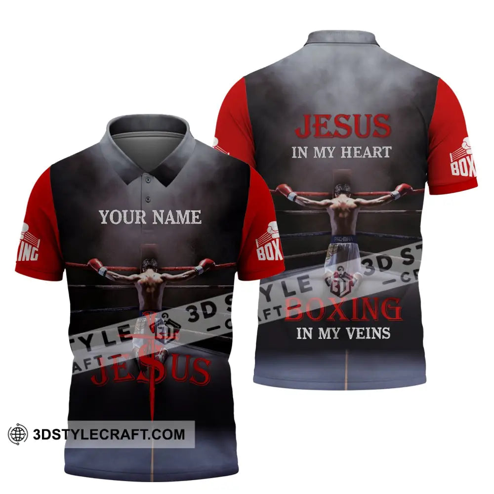 Unisex Shirt - Custom Name Boxing Gift For Lover Jeus In My Heart Veins Polo / S T-Shirt