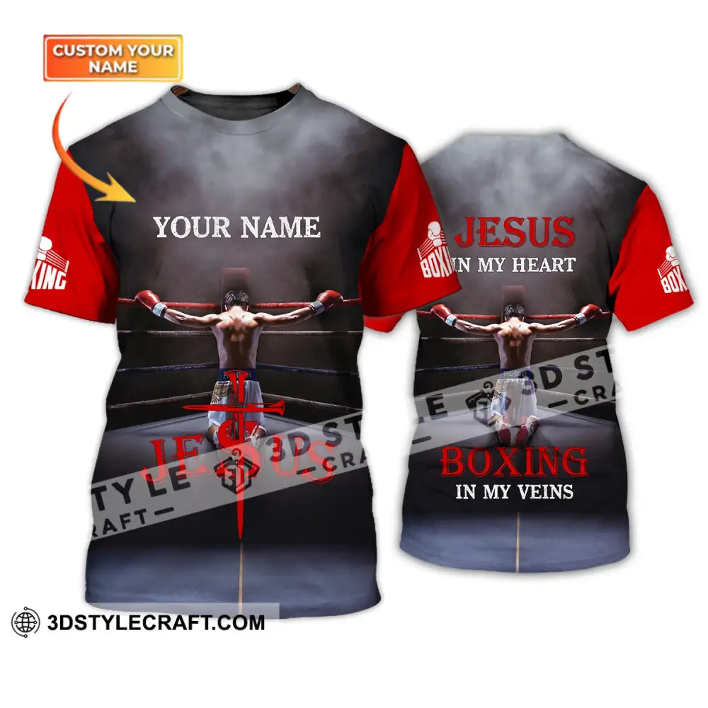 Unisex Shirt - Custom Name Boxing Gift For Lover Jeus In My Heart Veins T-Shirt