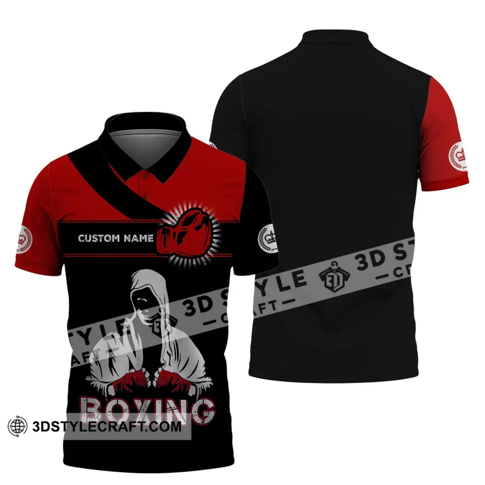 Unisex Shirt - Custom Name Boxing Gift For Player Black And Red Polo / S T-Shirt