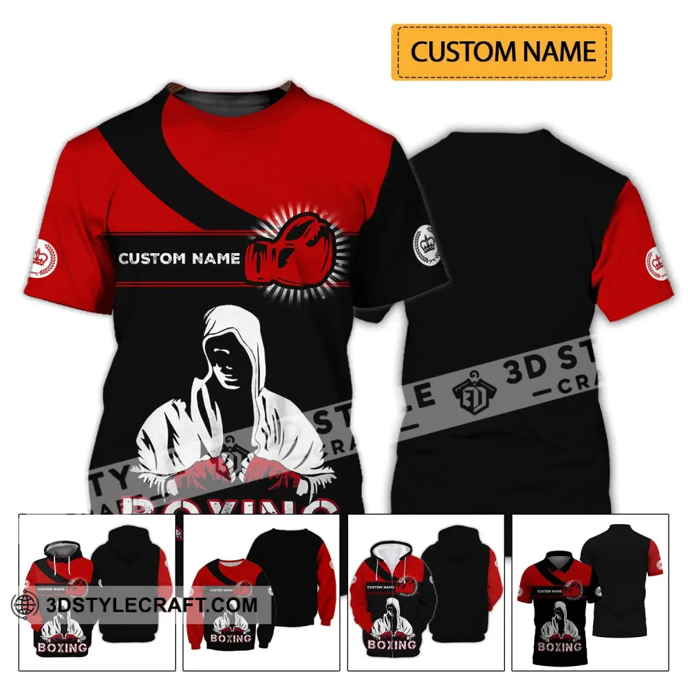 Unisex Shirt - Custom Name Boxing Gift For Player Black And Red T-Shirt