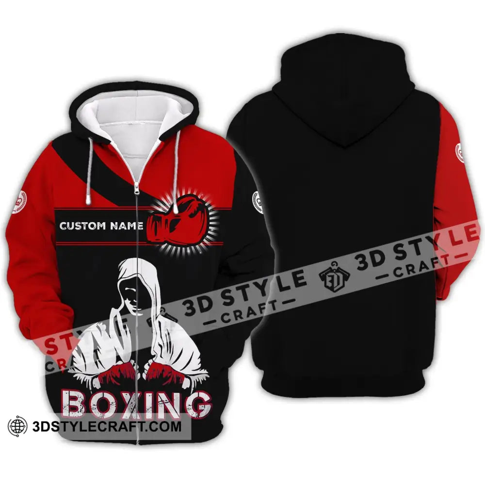 Unisex Shirt - Custom Name Boxing Gift For Player Black And Red Zipper Hoodie / S T-Shirt