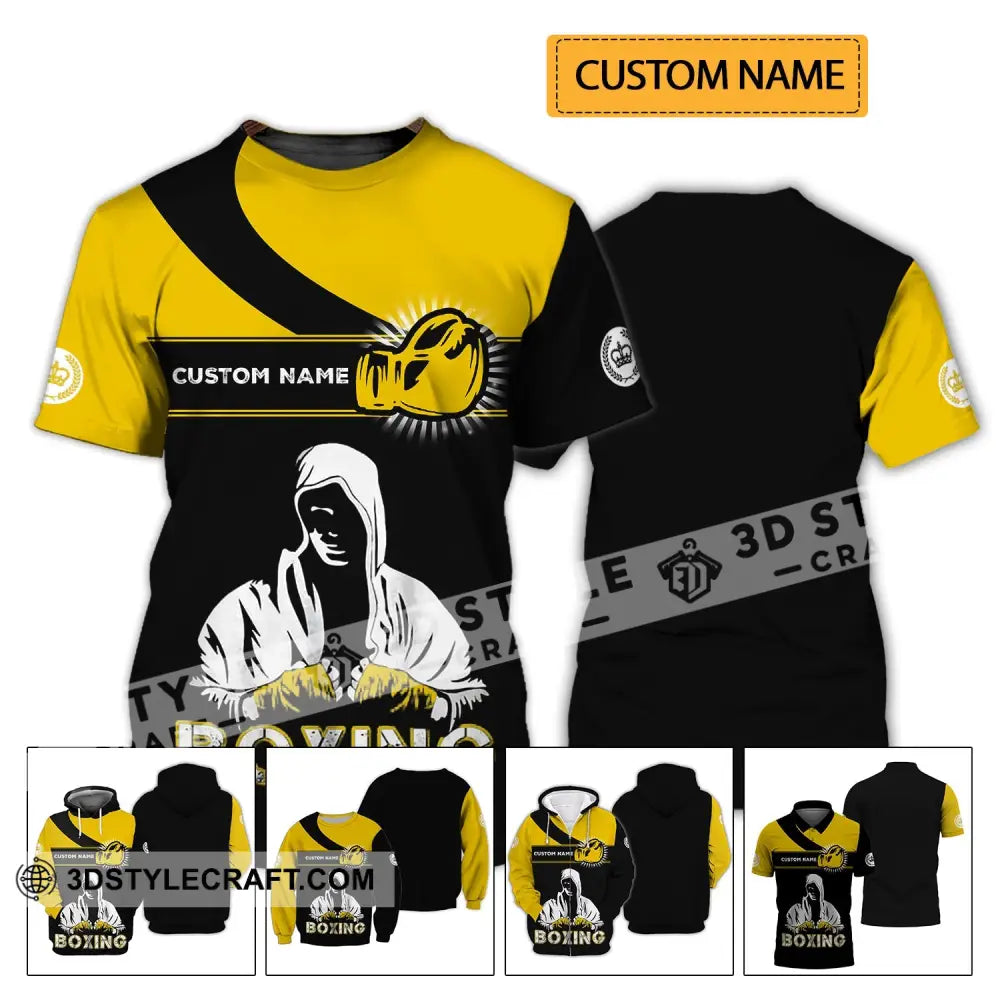 Unisex Shirt - Custom Name Boxing Gift For Player Black And Yellow T-Shirt