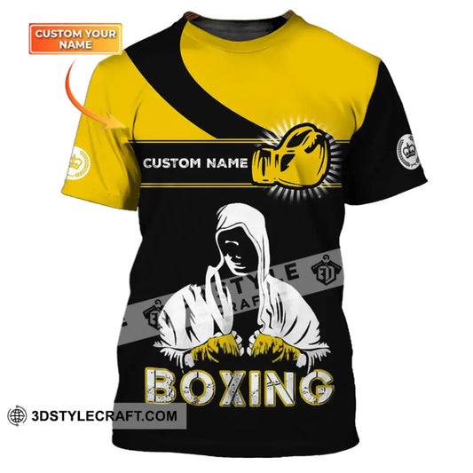 Unisex Shirt - Custom Name Boxing Gift For Player Black And Yellow T-Shirt