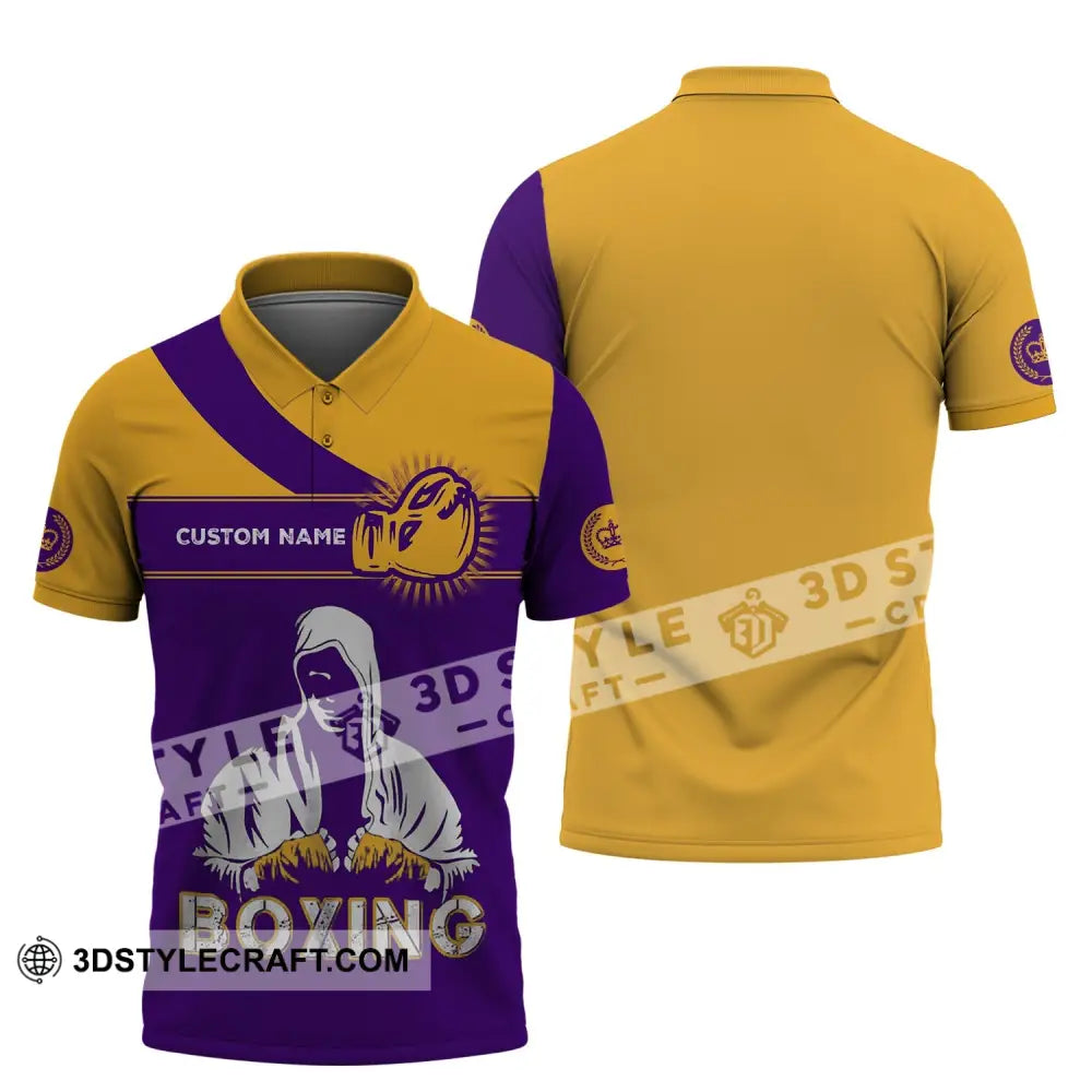 Unisex Shirt - Custom Name Boxing Gift For Player Purple And Yellow Polo / S T-Shirt