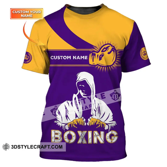 Unisex Shirt - Custom Name Boxing Shirt - Gift For Boxing Player, Purple And Yellow Boxing Shirt style option 1