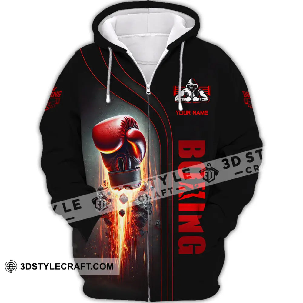 Unisex Shirt Custom Name Boxing Lover Polo Long Sleeve Gift Zipper Hoodie / S T-Shirt