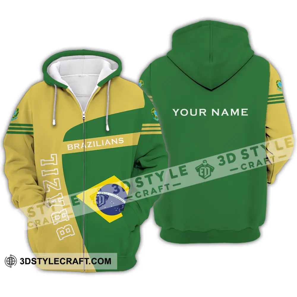 Unisex Shirt - Custom Name Brazil World Cup Sport Zipper Hoodie / S T-Shirt