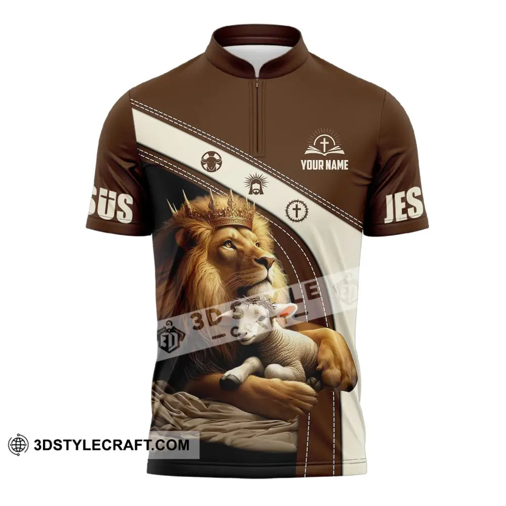 Unisex Shirt - Custom Name Brown Lion Zipper Polo / S T-Shirt