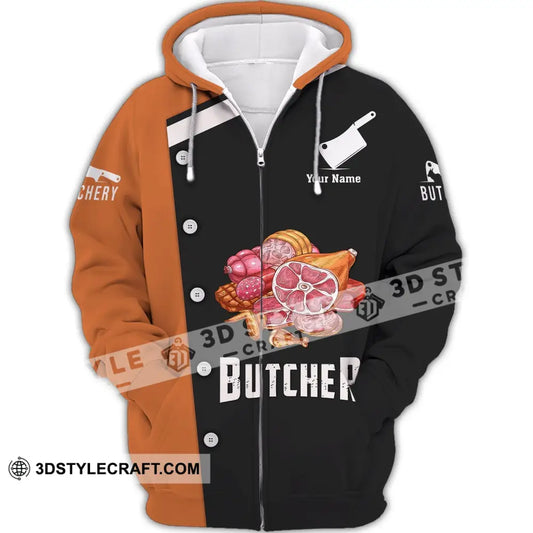 Unisex Shirt Custom Name Butcher Butchery Gift For Meat T-Shirt Zipper Hoodie / S