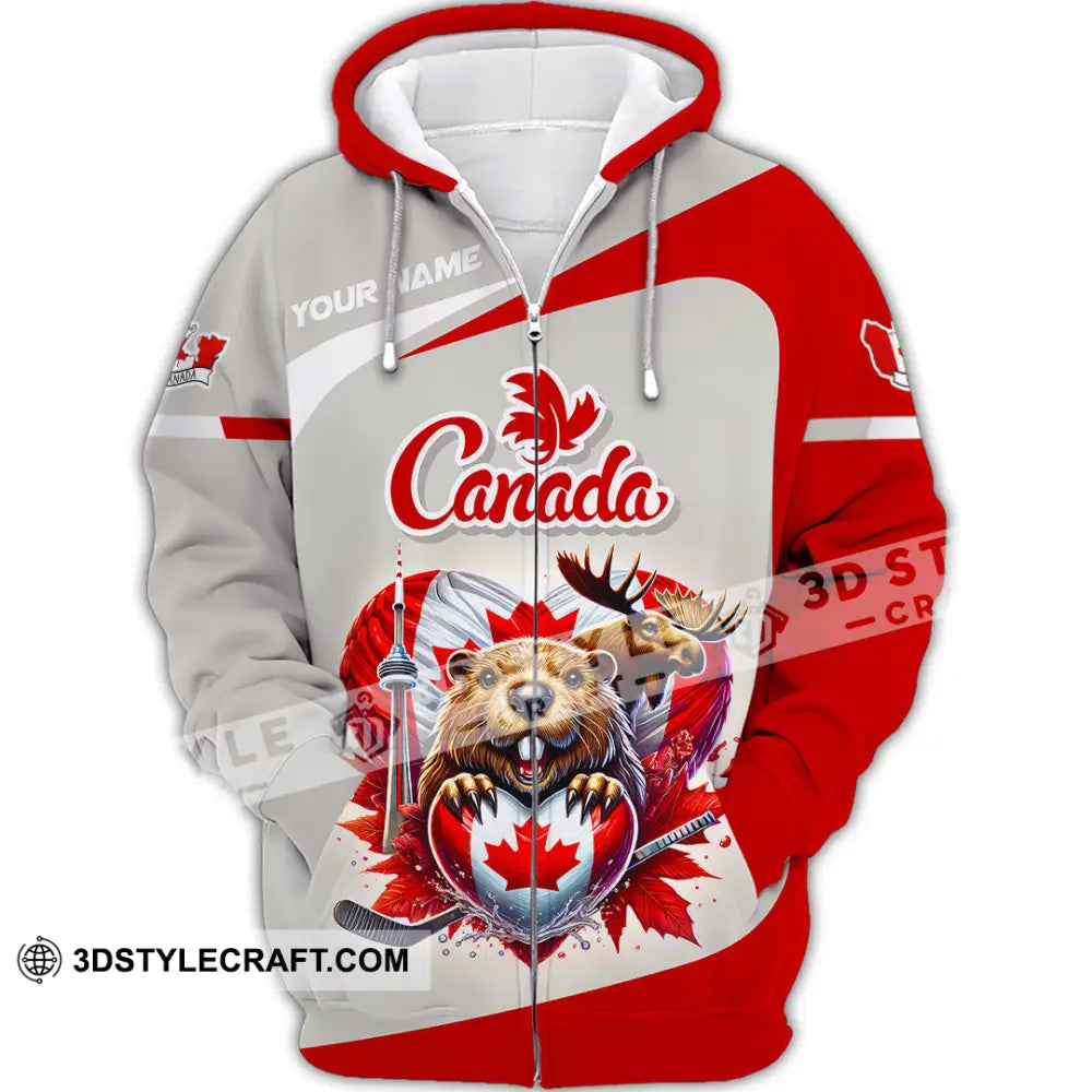 Unisex Shirt Custom Name Canada Lover Polo Long Sleeve Canadian Gift Zipper Hoodie / S T-Shirt