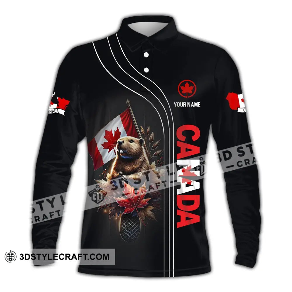 Unisex Shirt Custom Name Canada Polo Long Sleeve Gift / S T-Shirt