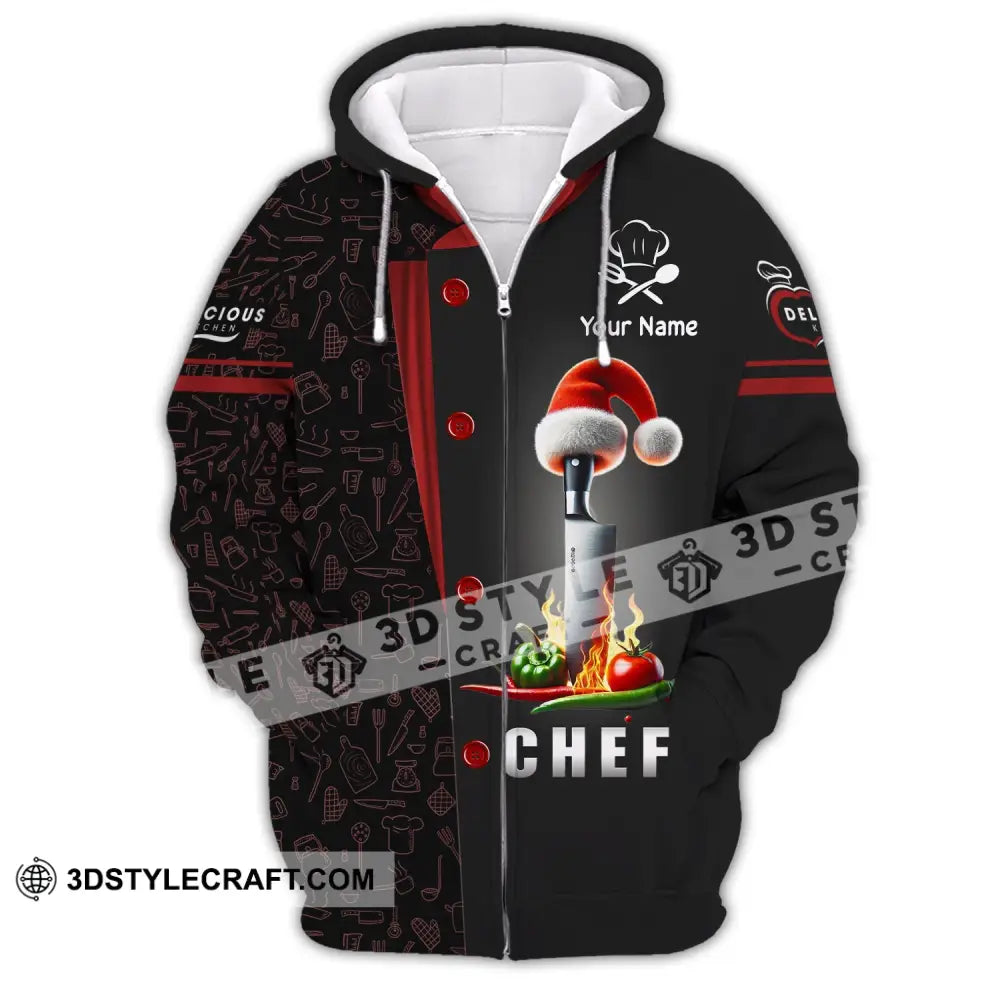 Unisex Shirt Custom Name Chef Apparel Polo Long Sleeve Cooking Love T-Shirt Zipper Hoodie / S